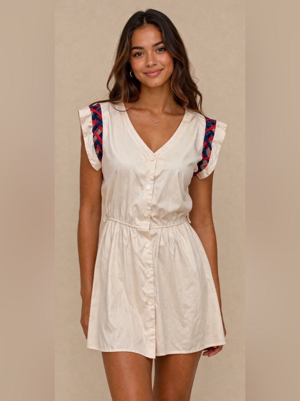 VTG Altogether White Button-Front Dress  Navy Pink Cut Out Trim 80s tennis prep